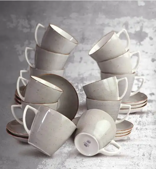 LUBIANA BOSS 6630Z Komplet Filiżanka 350 ml + spodek / 12 os / 24 el / szary / porcelana ręcznie malowana