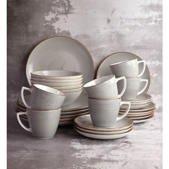 LUBIANA BOSS 6630Z Serwis obiadowo - kawowy 90 el / 18 osób / szary / porcelana ręcznie malowana