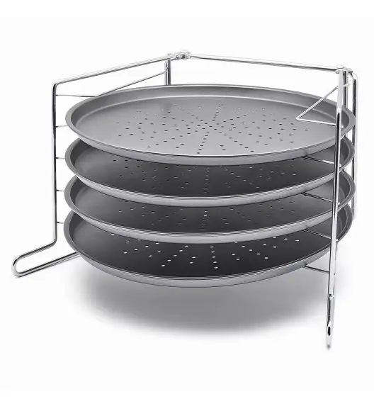 KONIGHOFFER LECKER Komplet 4 form do pizzy 28 cm na stojaku / stal węglowa