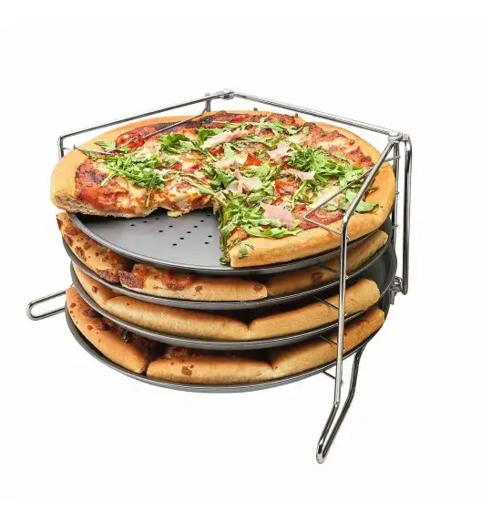 KONIGHOFFER LECKER Komplet 4 form do pizzy 28 cm na stojaku / stal węglowa