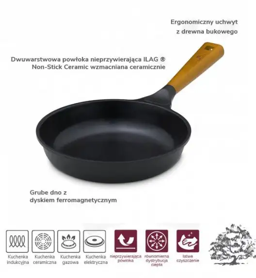 GERLACH NATUR Komplet patelni 20, 24, 28 cm z powłoką ceramiczną ILAG® Non-Stick + pokrywka