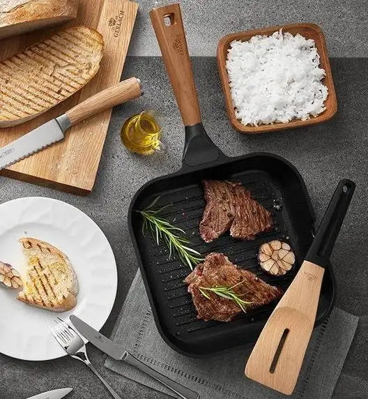 GERLACH AMBIENTE Komplet Garnki z pokrywkami 10 el+ Patelnie Natur 20, 24, 28 cm + grillowa 28 cm / stal nierdzewna / indukcja