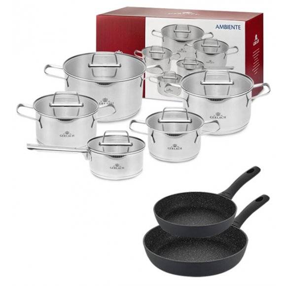 GERLACH AMBIENTE Komplet Garnki z pokrywkami 10 el + Patelnie Granitex 20, 28 cm / stal nierdzewna / indukcja