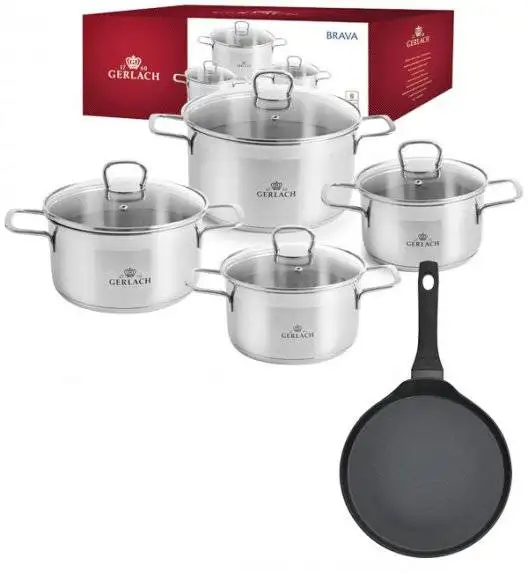 GERLACH BRAVA Komplet Garnki z pokrywkami 8 el + Patelnia naleśnikowa 26 cm Gerlach Harmony 