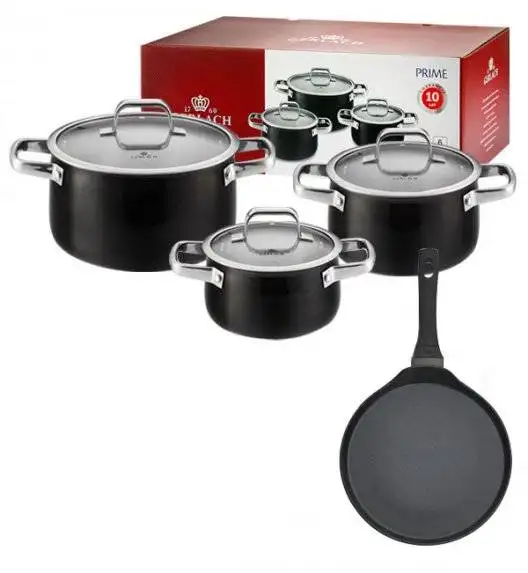 GERLACH PRIME Komplet Garnki z pokrywkami 6 el / stal nierdzewna + Patelnia naleśnikowa 26 cm 