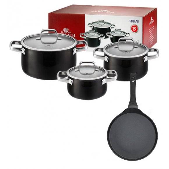 GERLACH PRIME Komplet Garnki z pokrywkami 6 el / stal nierdzewna + Patelnia naleśnikowa 26 cm 
