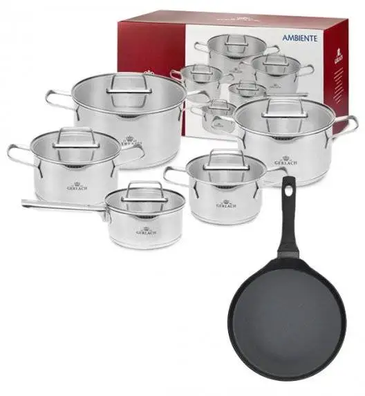 GERLACH AMBIENTE Komplet Garnki z pokrywkami 10 el + Patelnia naleśnikowa 26 cm 