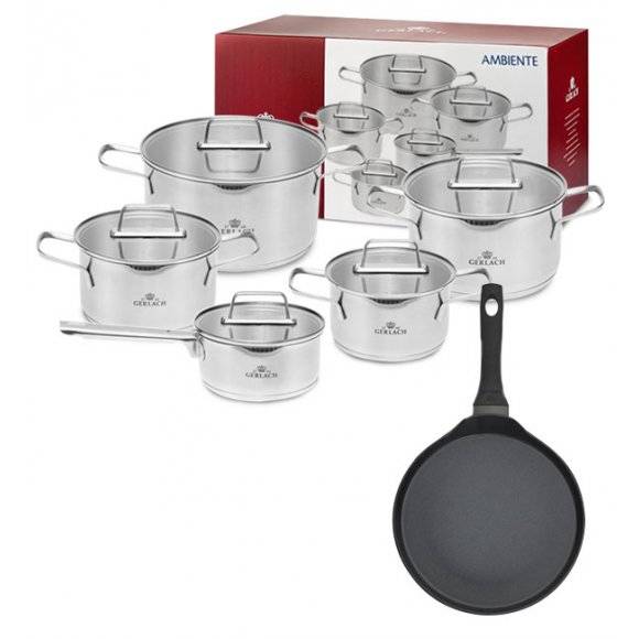 GERLACH AMBIENTE Komplet Garnki z pokrywkami 10 el + Patelnia naleśnikowa 26 cm 