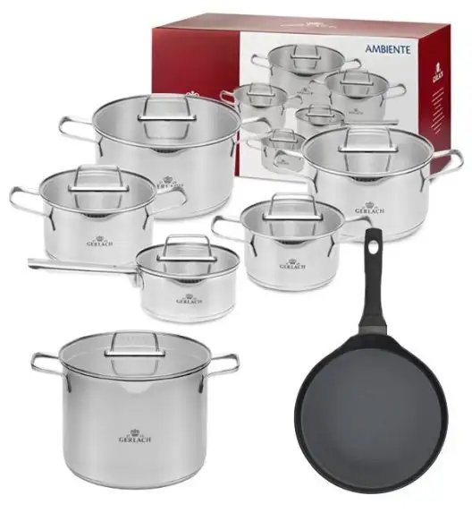 GERLACH AMBIENTE Komplet Garnki z pokrywkami 10 el + Patelnia naleśnikowa 26 cm + Gerlach Ambiente Garnek 7 l 