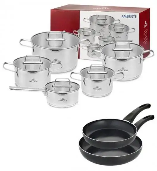 GERLACH AMBIENTE Komplet Garnki z pokrywkami 10 el + Patelnie Initial 24, 28 cm / stal nierdzewna / indukcja