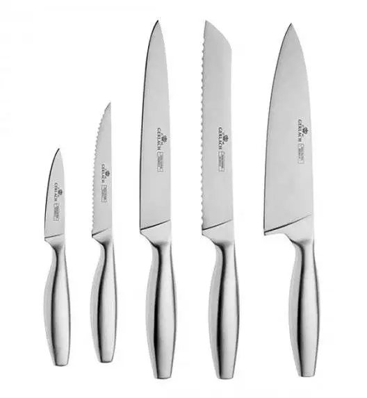 GERLACH FINE Komplet 5 noży w bloku + Natur Tasak do ziół z deską 