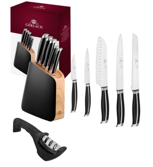 GERLACH LOFT Komplet 5 noży w bloku + ostrzałka 3w1 Granitex 