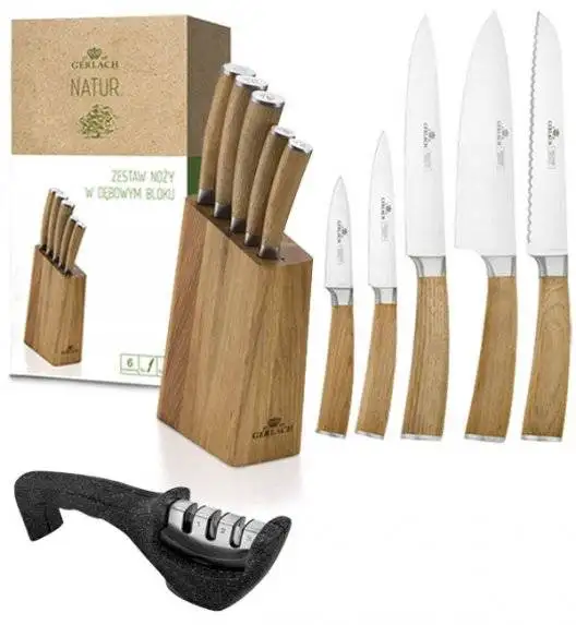 GERLACH NATUR Komplet 5 noży w bloku + ostrzałka 3w1 Gerlach Granitex