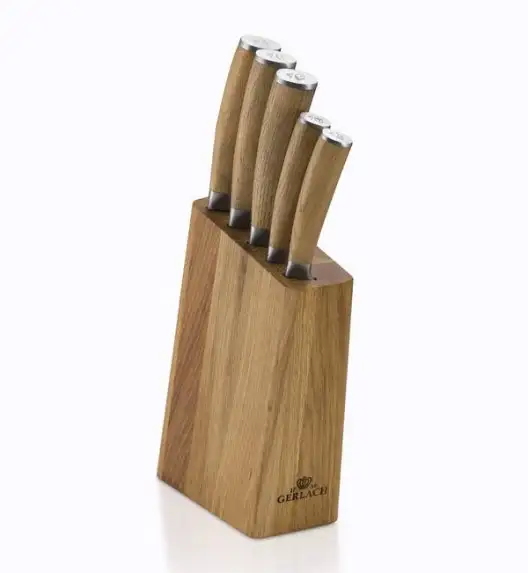 GERLACH NATUR Komplet 5 noży w bloku + Natur Tasak do ziół z deską 