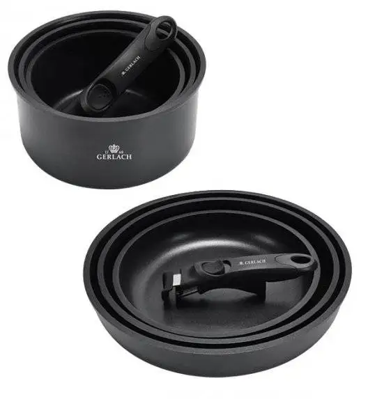 GERLACH SMART 994 Komplet 3 garnków 16/18/20 cm z odpinaną rączką + patelnie Smart 20, 24, 28 cm 
