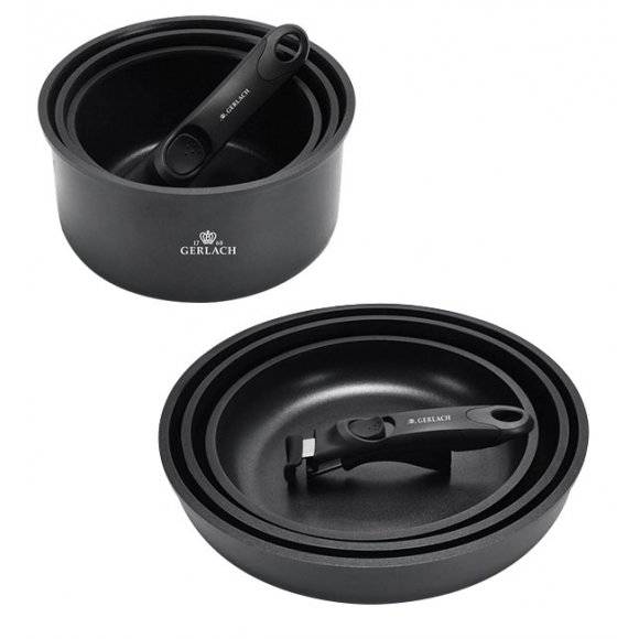 GERLACH SMART 994 Komplet 3 garnków 16/18/20 cm z odpinaną rączką + patelnie Smart 20, 24, 28 cm 