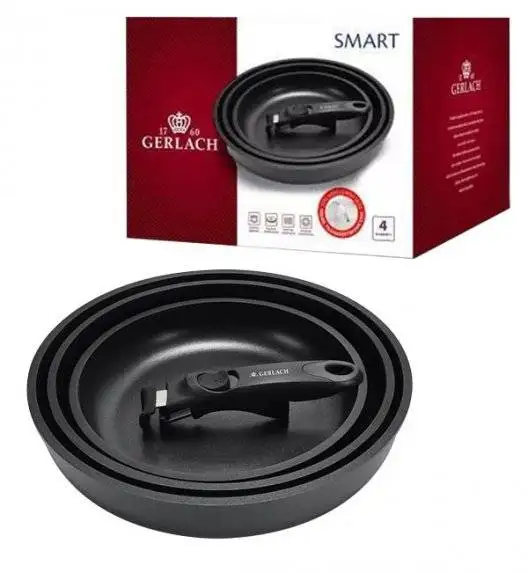 GERLACH SMART 994 Komplet 3 patelni 20/24/28 cm + odpinana rączka / indukcja+ pokrywka silikonowa 24/26/28 cm