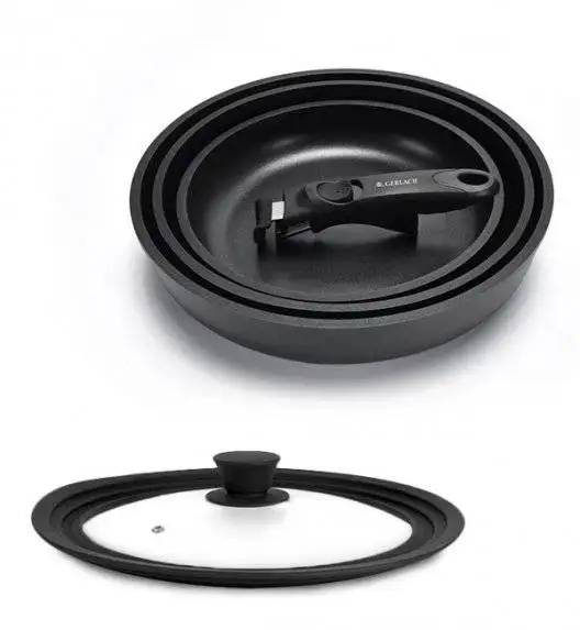 GERLACH SMART 994 Komplet 3 patelni 20/24/28 cm + odpinana rączka / indukcja+ pokrywka silikonowa 24/26/28 cm