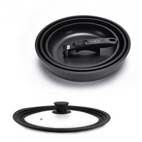 GERLACH SMART 994 Komplet 3 patelni 20/24/28 cm + odpinana rączka / indukcja+ pokrywka silikonowa 24/26/28 cm