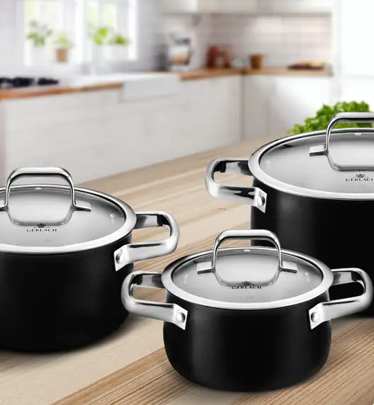 GERLACH PRIME Komplet Garnki z pokrywkami 6 el + patelnie Gerlach Smart Patelnia 20 24 28 cm 