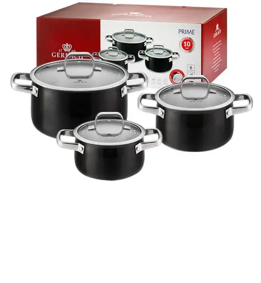 GERLACH PRIME Komplet Garnki z pokrywkami 6 el + patelnie Gerlach Smart Patelnia 20 24 28 cm 