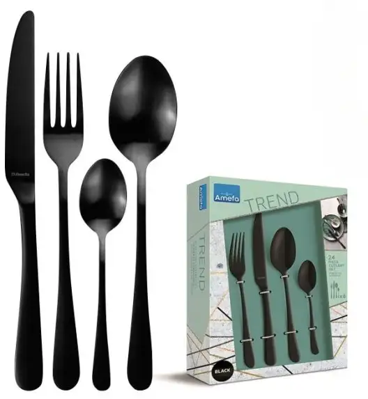 WYPRZEDAŻ! AMEFA AUSTIN VINTAGE Sztućce UE 24 el pudełko / 6 os RETRO STYL / czarne / wieczysta gwarancja