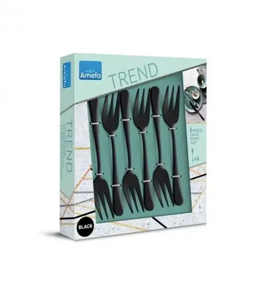 WYPRZEDAŻ! AMEFA AUSTIN VINTAGE Sztućce UE 6 x widelczyk do ciasta w pudełku RETRO STYL / czarne / wieczysta gwarancja