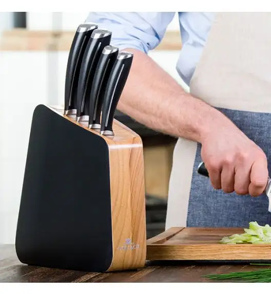 GERLACH LOFT Komplet 5 noży w bloku + ostrzałka 3w1 + komplet desek dębowych