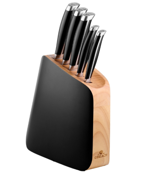 GERLACH LOFT Komplet 5 noży w bloku + ostrzałka 3w1 + komplet desek dębowych