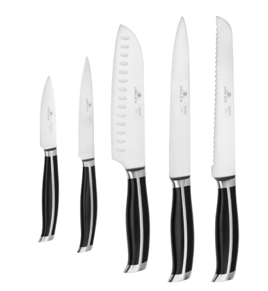 GERLACH LOFT Komplet 5 noży w bloku + Gerlach Natur Tasak z deską do ziół + deska dębowa