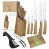 GERLACH NATUR Komplet 5 noży w bloku + ostrzałka 3w1 + deska dębowa + nożyce