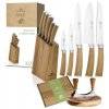 GERLACH NATUR Komplet 5 noży w bloku + Natur Tasak z deską do ziół + deska dębowa