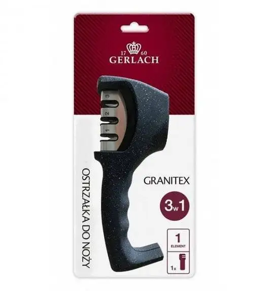 GERLACH STYLE PLUS Komplet 5 noży w bloku + ostrzałka Granitex 3w1 + deska dębowa Natur