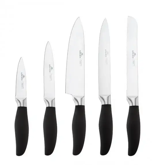 GERLACH STYLE Komplet 5 noży w bloku + Natur Tasak do ziół z deską +komplet desek dębowych