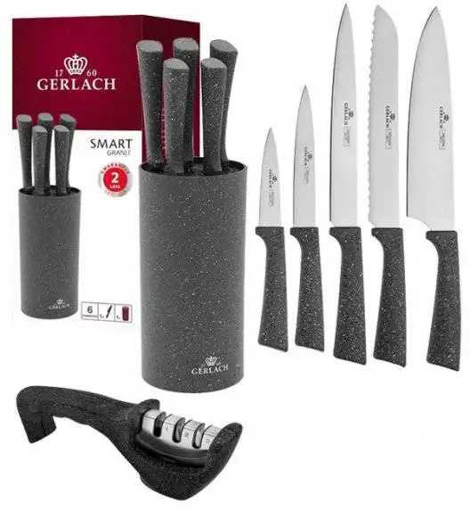 GERLACH SMART GRANIT Komplet 5 noży w bloku + ostrzałka 3w1 