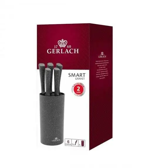 GERLACH SMART GRANIT Komplet 5 noży w bloku + Tasak do ziół z deską 