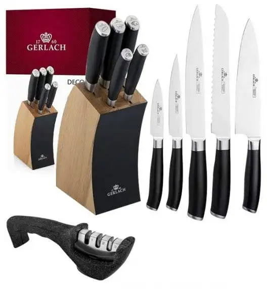 ​GERLACH DECO BLACK Komplet 5 noży w bloku + ostrzałka 3w1