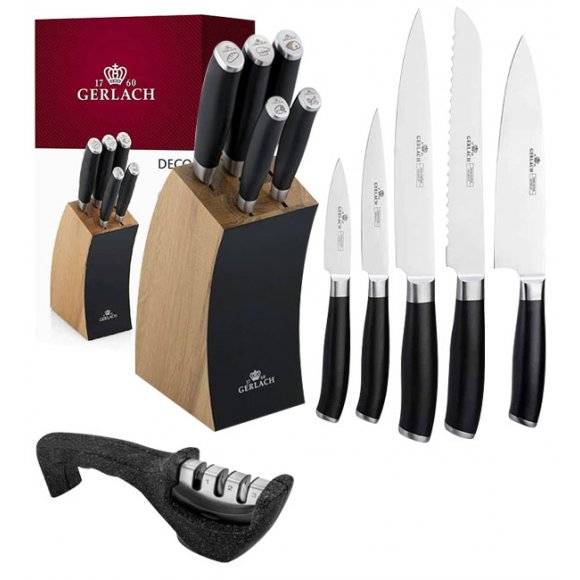 ​GERLACH DECO BLACK Komplet 5 noży w bloku + ostrzałka 3w1