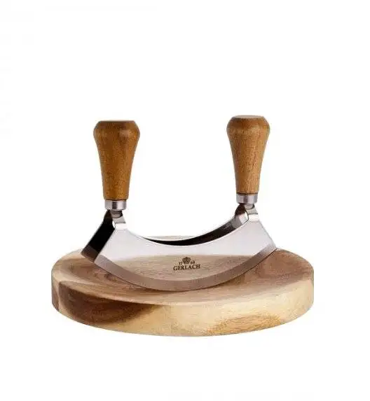 ​GERLACH DECO BLACK Komplet 5 noży w bloku + Natur Tasak do ziół z deską + Deska Natur 30 x 24 cm