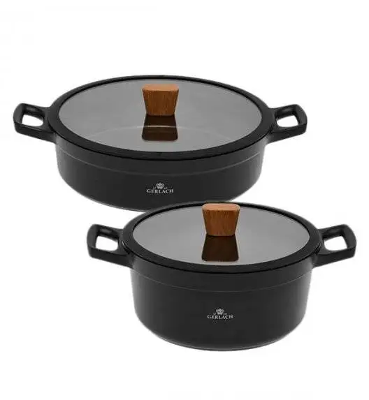 GERLACH NATUR Komplet garnków 24, 28 cm / 4,5 /4,2 L + pokrywki  / powłoka ILAG Xera Dur 2 Ceramic  / indukcja 