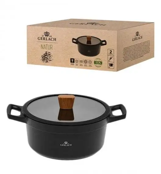 GERLACH NATUR Komplet garnków 24, 28 cm / 4,5 /4,2 L + Patelnie Natur 20, 24, 28 cm / powłoka ILAG Xera Dur 2 Ceramic  / indukcja 