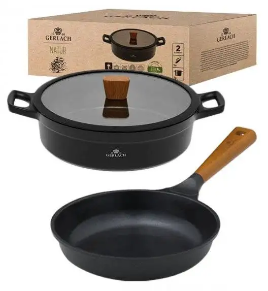 GERLACH NATUR Komplet Garnek 4,2 L z pokrywką 28 cm + Patelnia Natur 28 cm / powłoka ILAG Xera Dur 2 Ceramic  / indukcja 