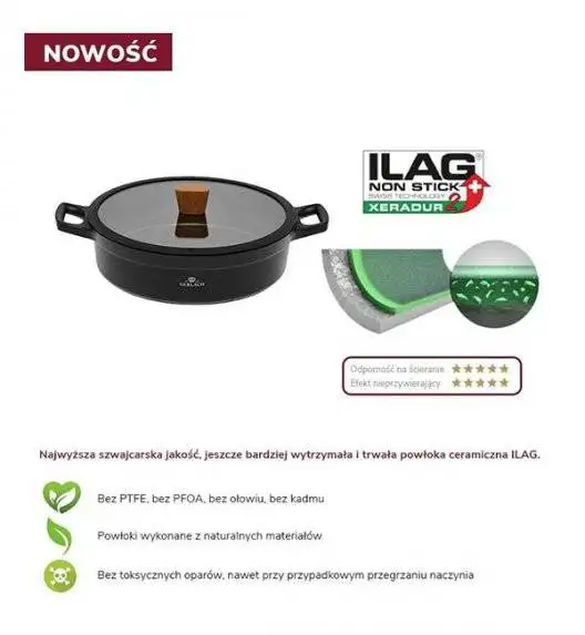 GERLACH NATUR Komplet Garnek 4,2 L z pokrywką 28 cm + Patelnia Natur 28 cm / powłoka ILAG Xera Dur 2 Ceramic  / indukcja 