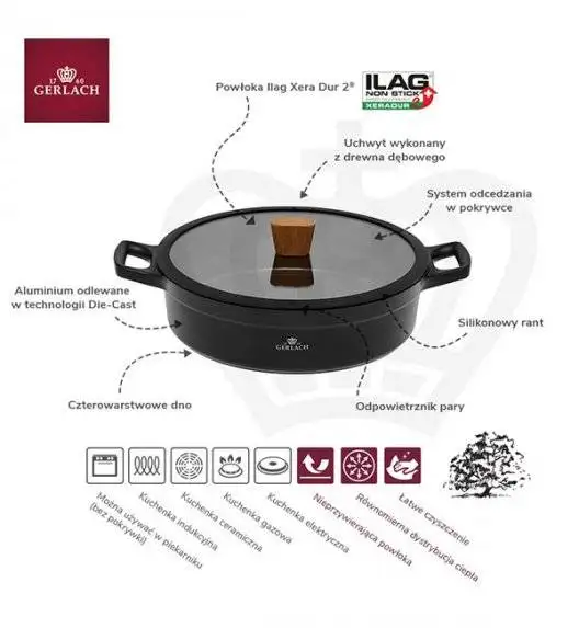 GERLACH NATUR Komplet Garnek 4,2 L z pokrywką 28 cm + Patelnia Natur 28 cm / powłoka ILAG Xera Dur 2 Ceramic  / indukcja 