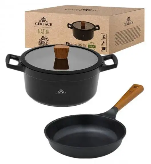 GERLACH NATUR Komplet Garnek 4,5 L z pokrywką 24 cm + Patelnia Natur 24 cm / powłoka ILAG Xera Dur 2 Ceramic  / indukcja 