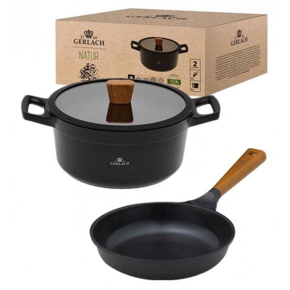 GERLACH NATUR Komplet Garnek 4,5 L z pokrywką 24 cm + Patelnia Natur 24 cm / powłoka ILAG Xera Dur 2 Ceramic  / indukcja 
