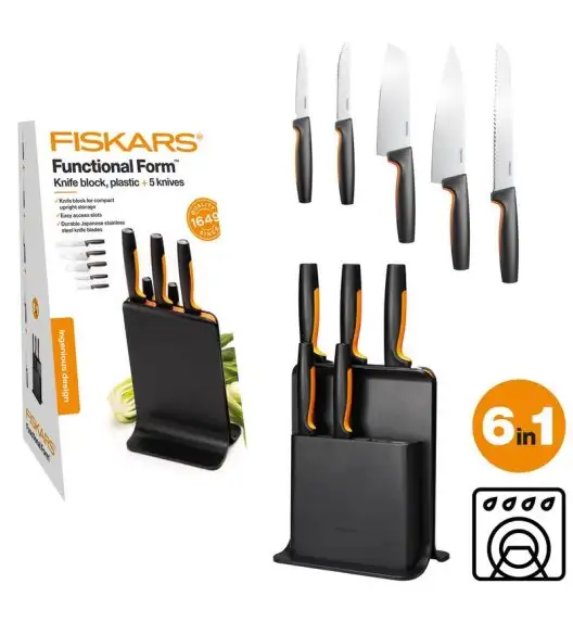 FISKARS FUNCTIONAL FORM 1057554 Komplet 5 noży w bloku czarnym 