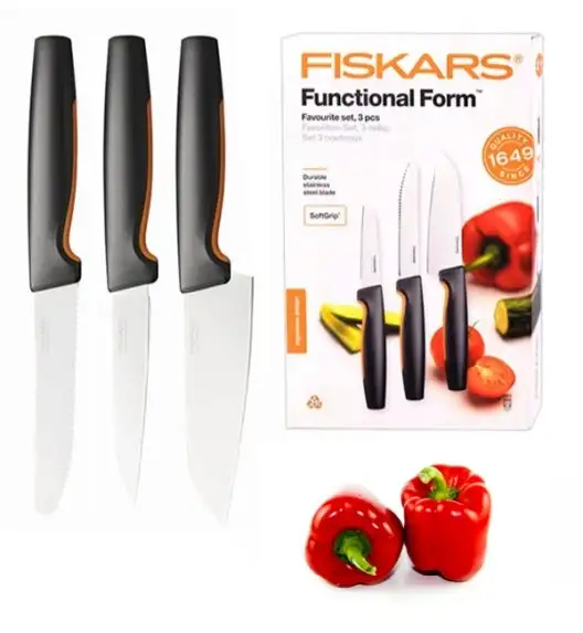 FISKARS FUNCTIONAL FORM 1057556 Komplet 3 noży kuchennych FAVOURITE SET w pudełku / stal nierdzewna