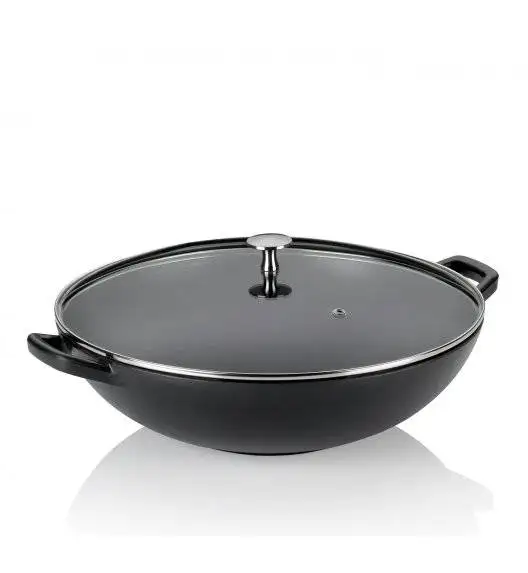 KELA CALIDO Wok ⌀ 36 cm ze szklaną pokrywą 4 l / żeliwo emaliowane / czarny