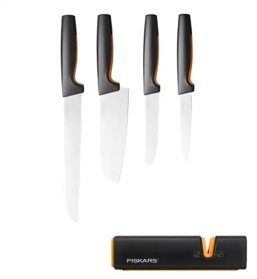 FISKARS FUNCTIONAL FORM Komplet 4 noży luzem + ostrzałka Fiskars Edge / stal nierdzewna